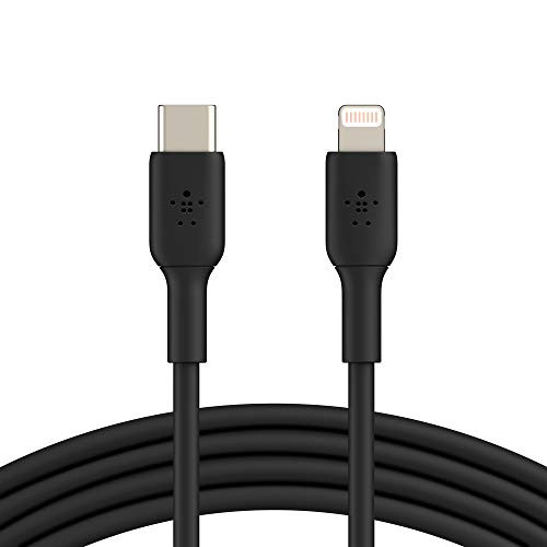 Belkin USB-C to Lightning Cable (iPhone Fast Charging Cable for iPhone 8 or Later) Boost Charge MFi-Certified iPhone USB-C Cable, 3ft/1m, Black, Model: CAA003bt1MBK