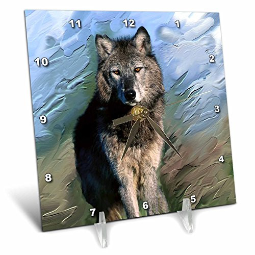 3dRose Wolf Desk Clock, 6 by 6-Inch