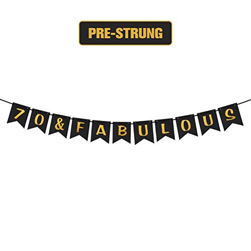 70 & Fabulous Pre-strung Gold Black 70th Birthday Banner Seventy Year Old Birthday Party Decorations for Men Women