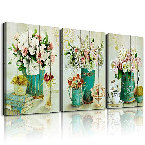 Wood grain Still life flowers Watercolor painting Canvas Wall Art for kitchen 3 piece Wall Decor for dining room bedroom Decorations Canvas Prints Home Decoration for Living Room Poster Artwork