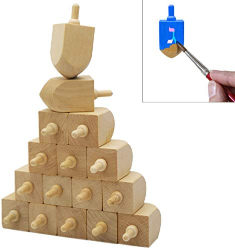 Hanukkah Wooden Dreidel, Design Your Own 3" Inch Wooden Chanukah Dreidel, Unfinished Natural Wood Dreidels (10-Pack)