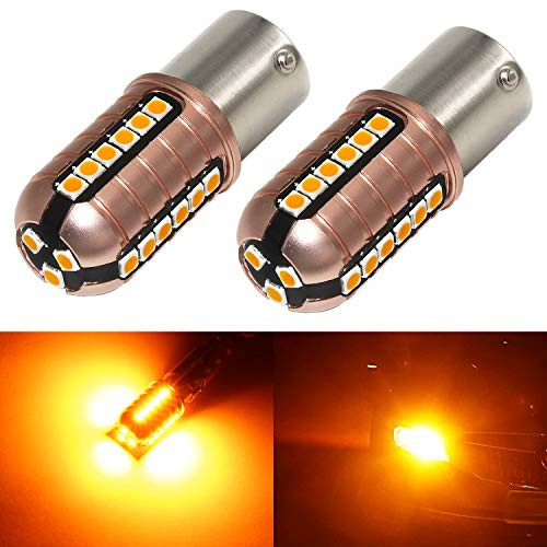 Phinlion 3000 Lumens BA15S 1156 LED Turn Signal Light Bulbs Super Bright 3030 27-SMD P21W 1141 7506 LED Bulb for Turn Signal Blinker Lights, Amber Yellow