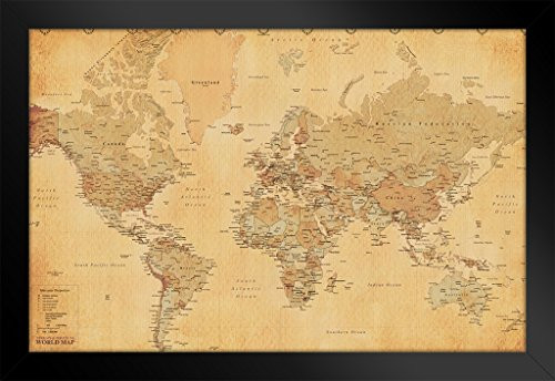 Pyramid America World Map Vintage Style Longitude Latitude Earth Atlas Black Wood Framed Poster 20x14 Pyramid America World Map Vintage Style Longitude Latitude Earth Atlas Black Wood Framed Poster 20x14