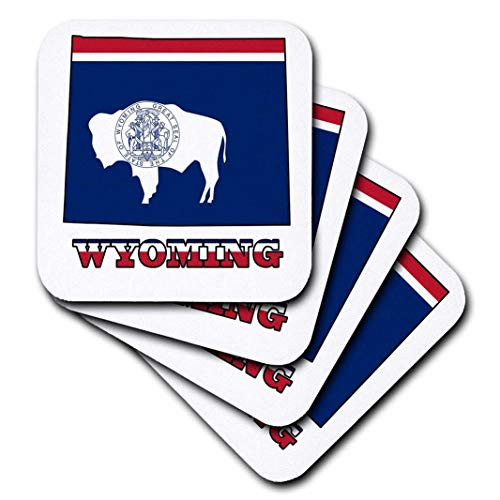 3dRose cst_58771_1 Wyoming State Flag in The Outline Map and Letters for Wyoming-Soft Coasters, Set of 4