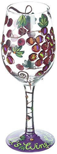 Designs by Lolita "Wine O'Clock" Hand-painted Artisan Wine Glass, 15 oz.