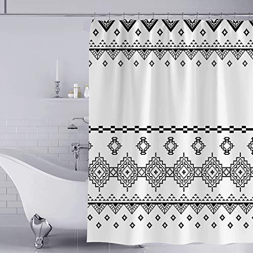 YISUN Floral Shower Curtain - 72 x 72 Inch, Bright Fabric Shower Curtains with 12 Hooks, Waterproof Shower Curtains for Home Decor Bathroom - White Black