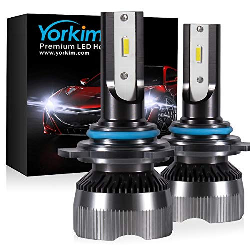 Yorkim 9012 Led Headlight Bulb, All-in-One Conversion Kit with Silent Fan, 8000LM CSP Chips, Replacement for High/Low Beam Headlamp or Fog light, Adjustable Beam 6000K Cool White, Pack pf 2