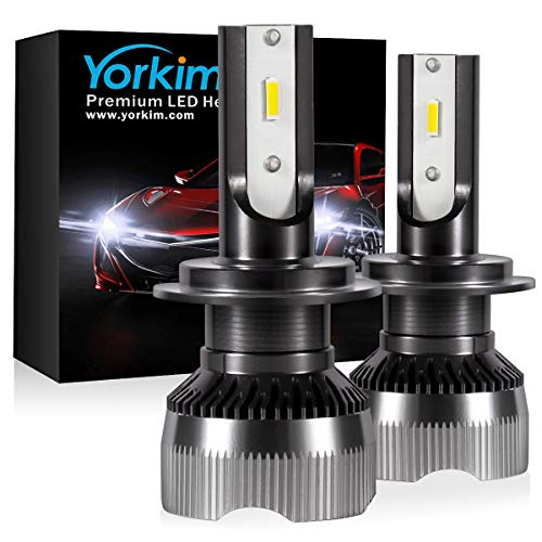 Yorkim H7 LED Headlight Bulb, All-in-One Conversion Kit with Silent Fan, 8000LM CSP Chips, Replacement for Halogen Headlight or High Low Beam Headlamp, Adjustable Perfect Beam 6000K Cool White