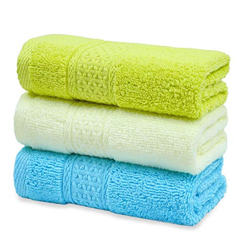 Cleanbear 100% Cotton Washcloths, Highly Absorbent Bath Washcloth, 3-Pack 13 x 13 Inches (Multi-Color)