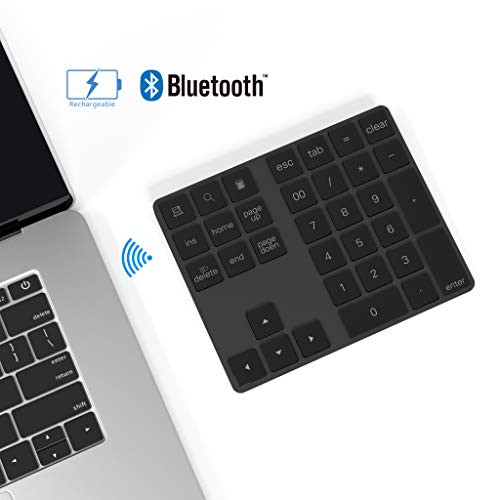Ketaky Bluetooth Numeric Keypad with Multiple Shortcuts 34-Keys Number Pad Wireless Portable Slim Number Pad for iPad/Mac/Laptop/PC Compatible with Windows Android iOS System