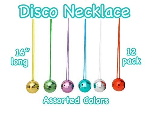 Disco Ball Necklaces - (12) Shiny Reflective Disco Balls - Boogie Nights - Disco Fever - Party Favors - Decorations - Assorted Colors - Dance Party