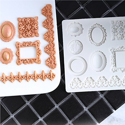 Photo Frame Lace Vintage Pattern Sugarcraft Silicone Fondant Mould for Cake Decorating Cupcake Topper, Sculpting Silicone Sugar Resin Craft DIY Moulds Gum Paste Cake Decorating Fondant Molds