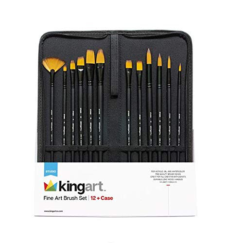 KingArt STUDIO Oil & Acrylic Long Handle Paint Brush Set, 12 ea, Piece