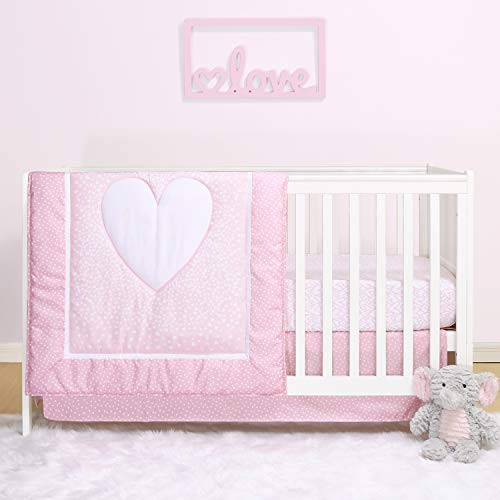 The Peanutshell Hearts Crib Bedding Set for Baby Girls | 3 Piece Nursery Set | Baby Quilt, Crib Sheet, and Dust Ruffle
