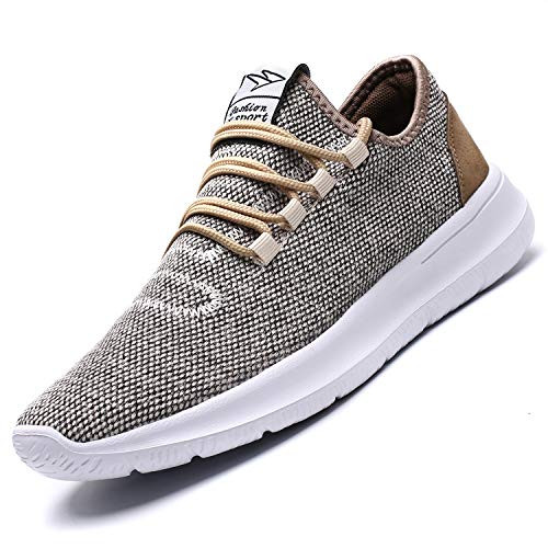 KEEZMZ Men's Running Shoes Fashion Breathable Sneakers Mesh Soft Sole Casual Athletic Lightweight (9.5, Beige)