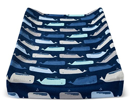 Plush Changing Pad Cover By the Sea Navy Blue Whale