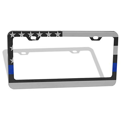 DZGlobal Thin Blue Line License Plate Frame Cool Police Plate Frame American Flag Car Tag Holder Aluminum Metal License Plate Frames Slim Design for US Standard