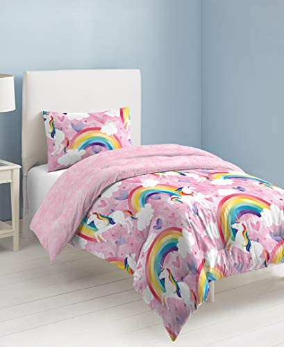 dream FACTORY Unicorn Rainbow Comforter Set, Twin, Pink