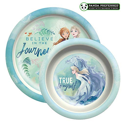 Zak Designs Disney Frozen 2 Movie Anna & Elsa Kids Dinnerware Set Includes 9" Melamine Plate and 8" Bowl, Non-BPA Break Resistant, Make Mealtime Fun (Melamine)