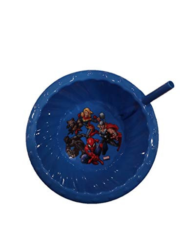Zak Designs Marvel Super Hero (Thor, Captain Marvel, Rocket Raccoon, Black Panther & Spiderman) Children's Sipper Cereal Bowl With Straw (Blue)