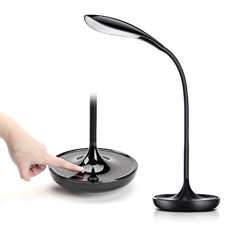 Adjustable LED Desk Lamp with USB Charging Port, Swing Arm Dimmable Office Desk Lamp with Touch Control, Sleek Gooseneck Eye-Caring Table Lamp for Reading/Working/Studying, Piano Black