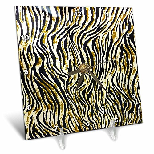 3dRose dc_31110_1 Zebra Gold-Desk Clock, 6 by 6-Inch