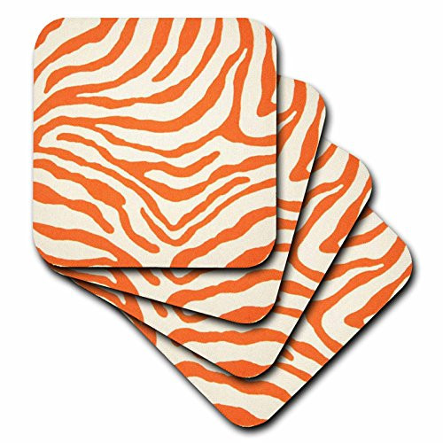 3dRose CST_62102_4 Zebra Orange Ceramic Tile Coasters, Set of 8