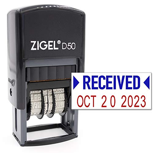 ZIGEL D50 Date Stamp with Received - Self Inking Date Stamp - Blue/Red