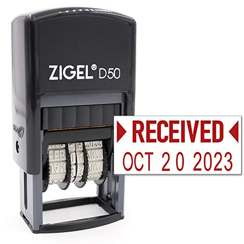 ZIGEL D50 Date Stamp with Received - Self Inking Date Stamp - Red