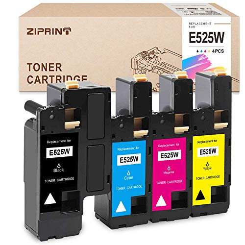 ZIPRINT Compatible Toner Cartridge Replacement for Dell E525W 525 E525 525w to use with Dell E525W Color Laser Printer (Black 593-BBJX, Cyan 593-BBJU, Magenta 593-BBJV, Yellow 593-BBJW, 4-Pack)