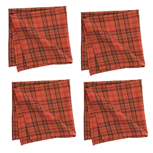 C&F Home Remington Plaid Rusty Red 18 x 18 Inch Cotton Fabric Decorative Napkins Set of 4
