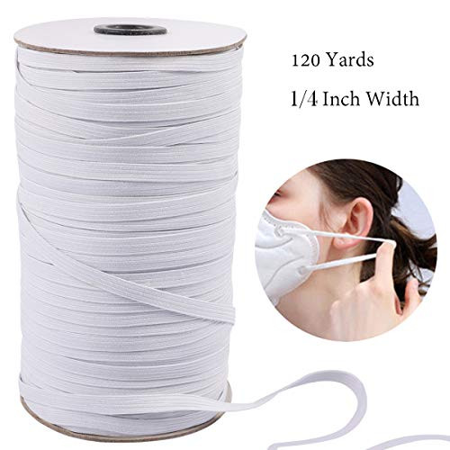 Braided Elastic Band, BENBO 1/4" Width White Elastic String Cord Elastic Rope Heavy Stretch High Elasticity Knit Elastic Spool for Sewing Crafts (120 Yards)