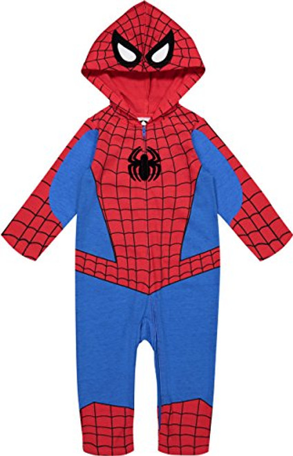 Marvel Avengers Spiderman Infant Baby Boys' Zip-Up Hooded Costume Coverall (0-3 Months)