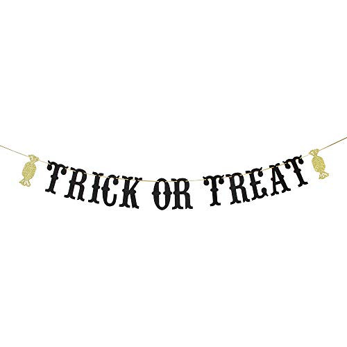 Trick or Treat Banner, Happy Halloween, Halloween Party Favor, Home Indoor Outdoor Party Decorations - Black Glitter