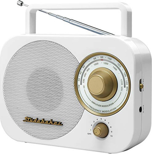 Studebaker SB2000WG White/Gold Retro Classic Portable AM/FM Radio with Aux Input Limited Edition