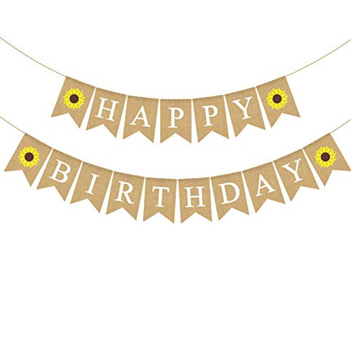 Jute Burlap Happy Birthday Banner with Sunflower Birthday Party Bunting Garland Decoration Jute Burlap Happy Birthday Banner with Sunflower Birthday Party Bunting Garland Decoration