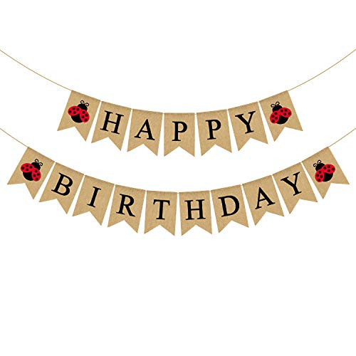 Rainlemon Jute Burlap Happy Birthday Banner with Ladybug Baby Birthday Party Bunting Garland Decoration Rainlemon Jute Burlap Happy Birthday Banner with Ladybug Baby Birthday Party Bunting Garland Decoration