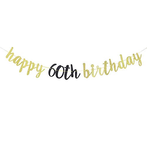 Gold Black Glitter Happy 60th Birthday Banner Cheers to 60 Years Party Bunting Decorations Gold Black Glitter Happy 60th Birthday Banner Cheers to 60 Years Party Bunting Decorations