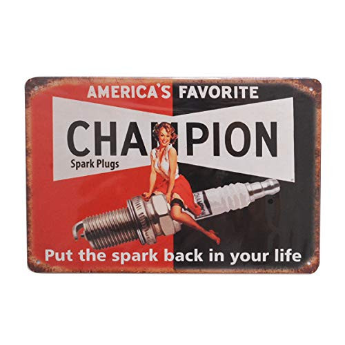 Retro Vintage Tin Metal Sign, Champion Spark Plugs, Wall Decor for Home Garage Bar Man Cave, 8x12/20x30cm