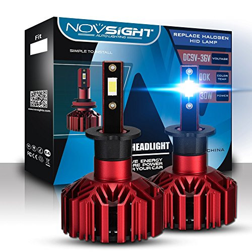 Car LED Headlight Lights,H3 Novsight LED Automotive Headlight Bulbs Conversion Kits 60W 10000LM 6000K Cool White Auto Driving Lamp With LED Customized Chips 2 Pack 2 Year Warranty