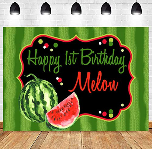 Sensfun Watermelon Theme One in a Melon Party Backdrop 7X5ft Happy 1st First Birthday Boy Party Banner Watercolor Summer Fruit Green Photography Background for Cake Table Decor Photo Props
