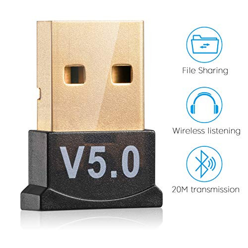 USB Bluetooth 5.0 Adapter for PC Win10/8.1/8/7/XP/Vista, Desktop Computer Bluetooth Dongle Receiver/Transmitter for Laptop Support to Connect Headset, Mouse, Keyboard, Printer, Speaker