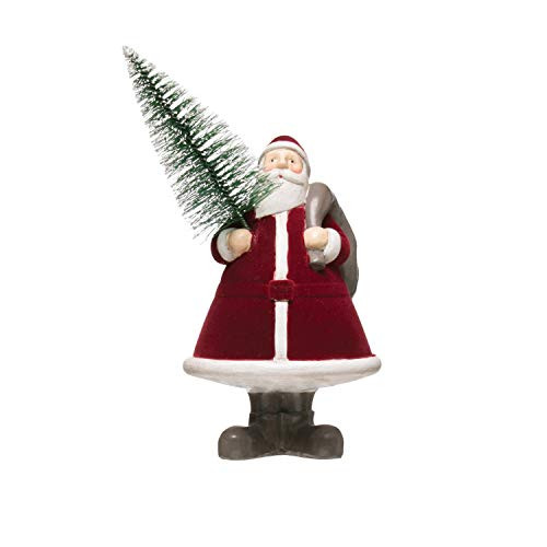Creative Co-op Resin Color Flocking & Bottle Brush Tree Santas, Red