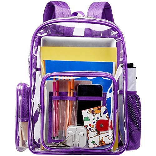 Clear Backpack, Cambond Transparent School Backpack with Reinforced Straps Heavy Duty PVC See Through Backpack for College (Purple)