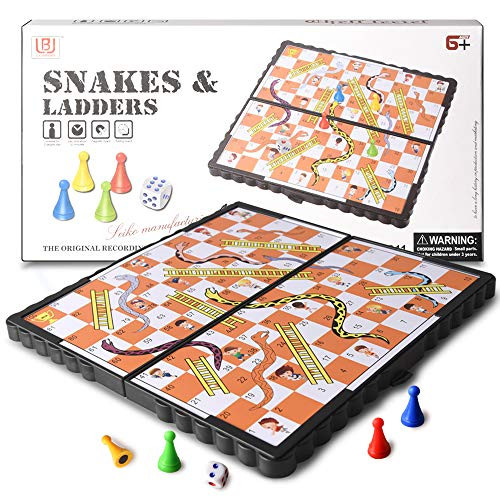 Magnetic Folding Snakes & Ladders Game Set 8.3in/21cm Portable Family Fun Board Game for All Ages-in Storage