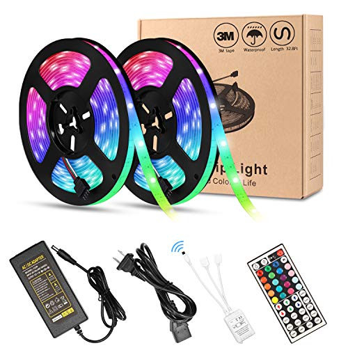 LED Strip Lights 32.8ft/10M, Usieka 5050 RGB Waterproof 300 LEDs Light Strip with 44 Keys Remote Controller and 12V Power Supply for Bedroom Kitchen Indoor Party