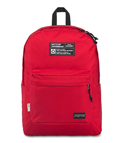 JanSport Recycled SuperBreak Backpack - Sustainable and Eco-Friendly Bookbags, Red Tape