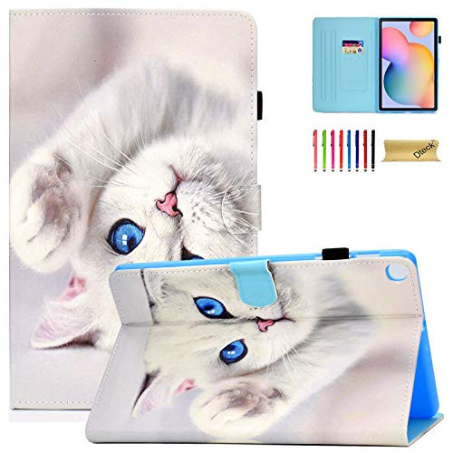 Galaxy Tab S6 Lite 10.4 2020 Case SM-P610, Dteck Case for Samsung 10.4 Galaxy Tab S6 lite, PU Leather Stand Folding Protective Tablet Case for Samsung Tab S6 Lite 10.4 2020 SM-P610/P615, White Cat