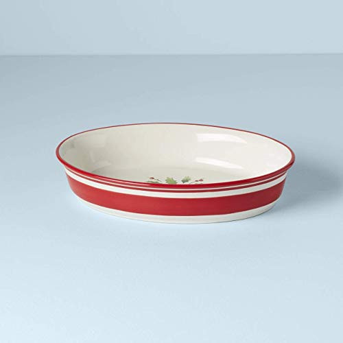 Lenox Holiday Stripe Oval Dish, 3.5 LB, Red & Green