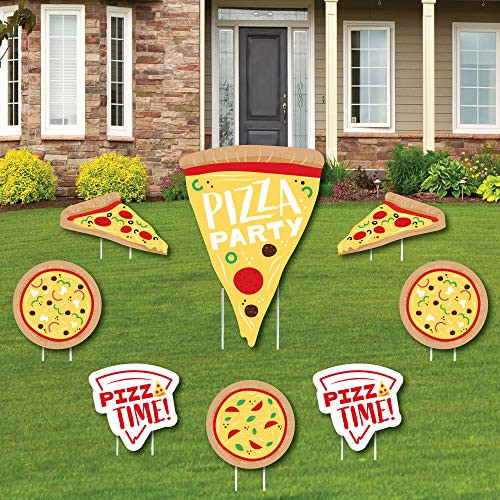 Big Dot of Happiness Pizza Party Time - Yard Sign and Outdoor Lawn Decorations - Baby Shower or Birthday Party Yard Signs - Set of 8
